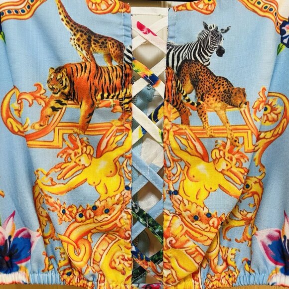 L'ATISTE BY AMY Baroque and Animal Print Off-the-Shoulder Cropped Top Sz S - Picture 3 of 6